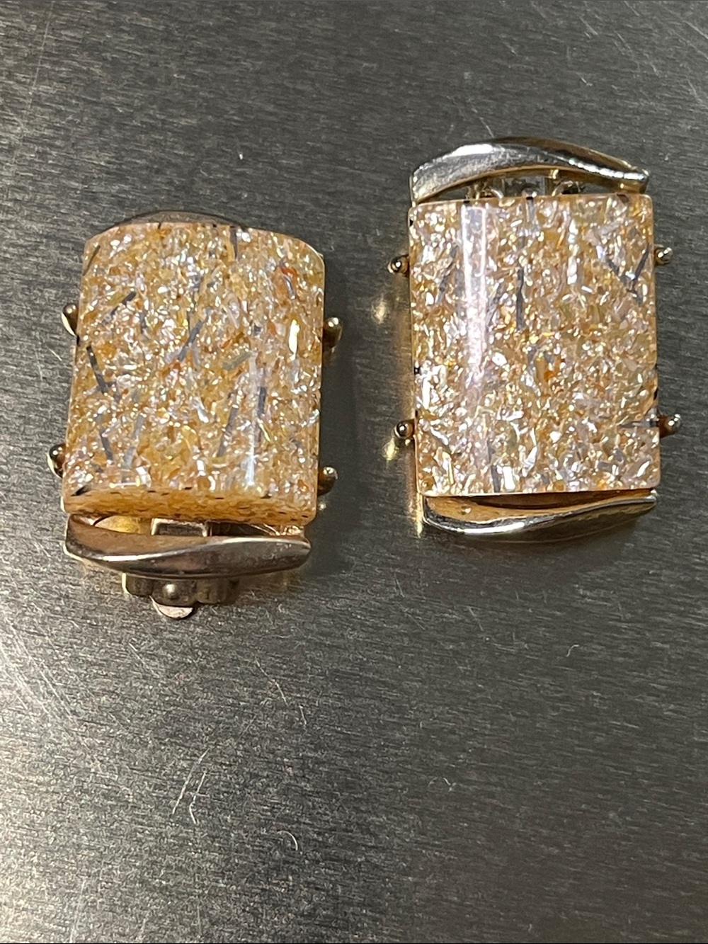 Tara vintage Gold-Tone Iridescent Rectangular Clip-On Earrings